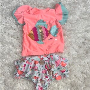 Macy's Pink and Green Rashguard Swim Set